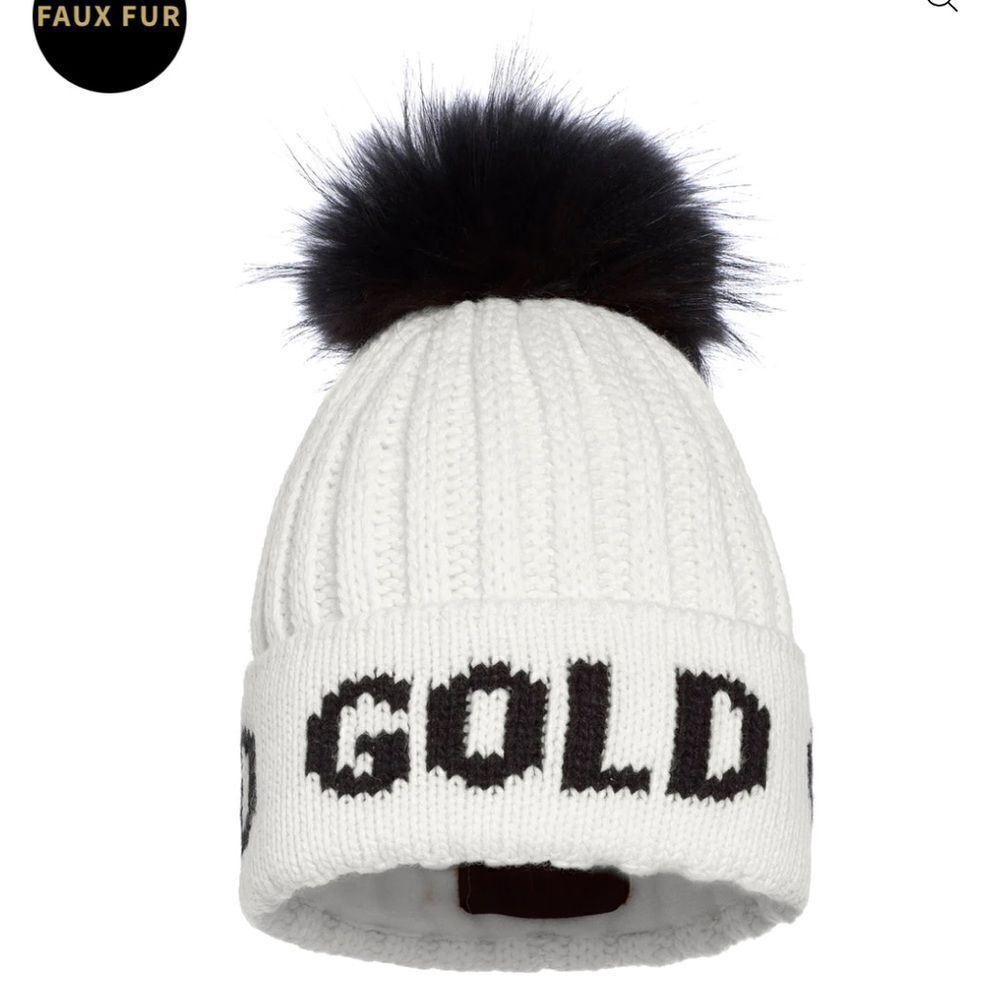 Goldbergh Ski Faux Fur Beanie Hat White Black Logo NWT Hodd